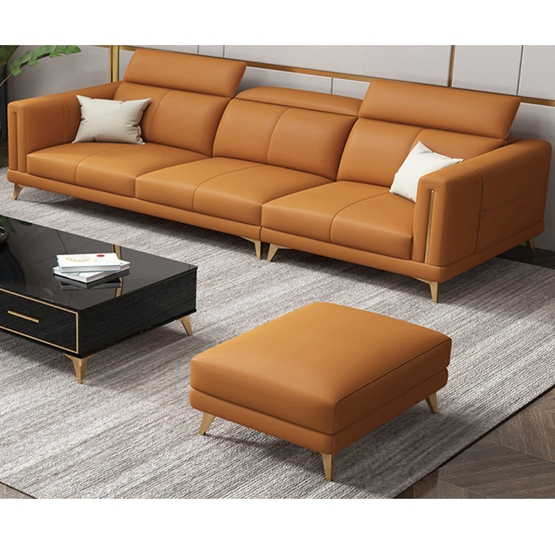 Genuine Leather Track Arm Sectional Sofa 36.22"High Cushion Back Sofa