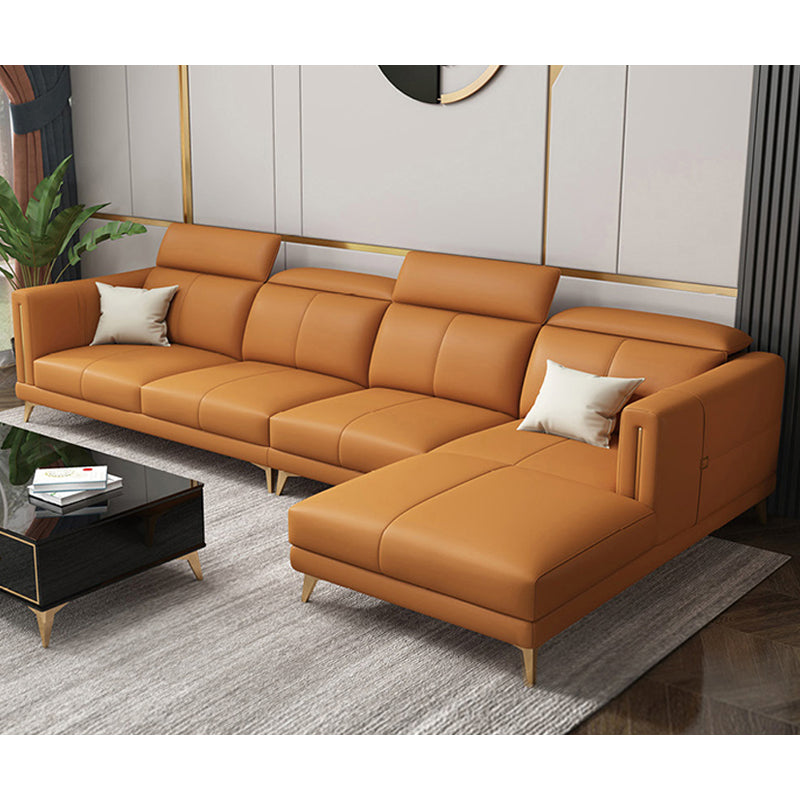 Genuine Leather Track Arm Sectional Sofa 36.22"High Cushion Back Sofa