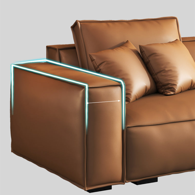 Tan Genuine Leather Tight Back Square Arm Sofa/Sectional for Living Room