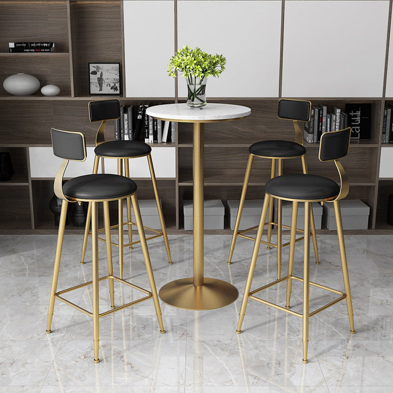 Glam Style Bar Table Artificial Marble Top Bistro Table with Gold Pedestal