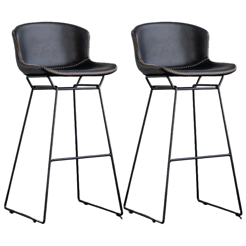 Modern Backrest Armless Counter Stool Iron Bar Stool with Black Metal Base