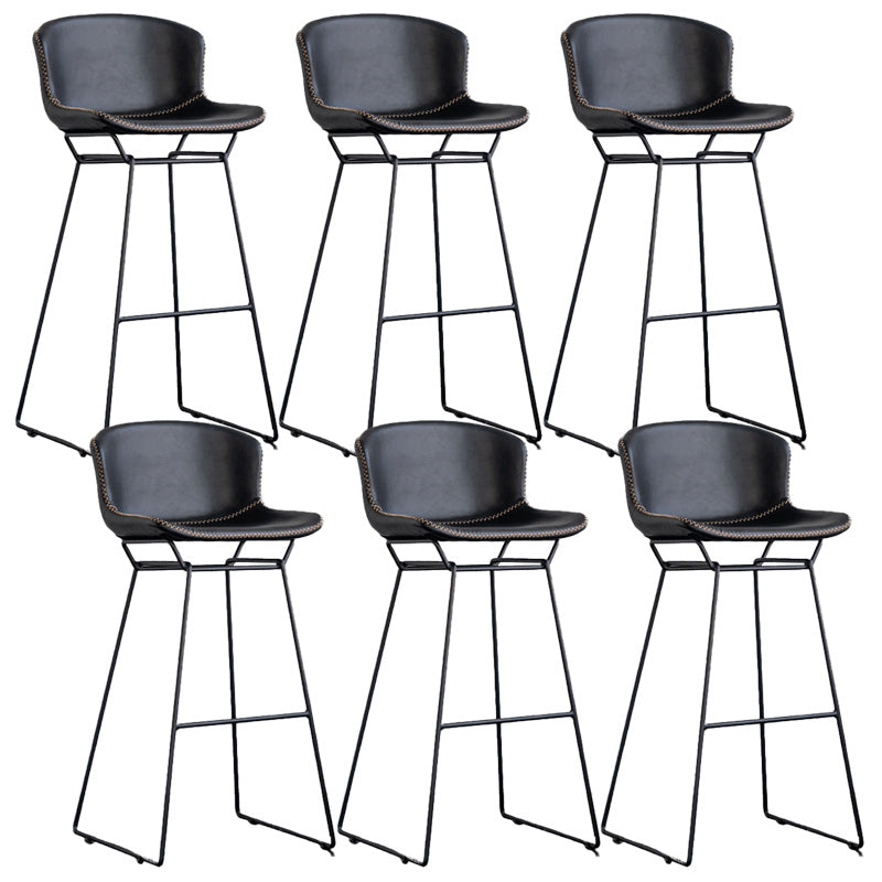Modern Backrest Armless Counter Stool Iron Bar Stool with Black Metal Base