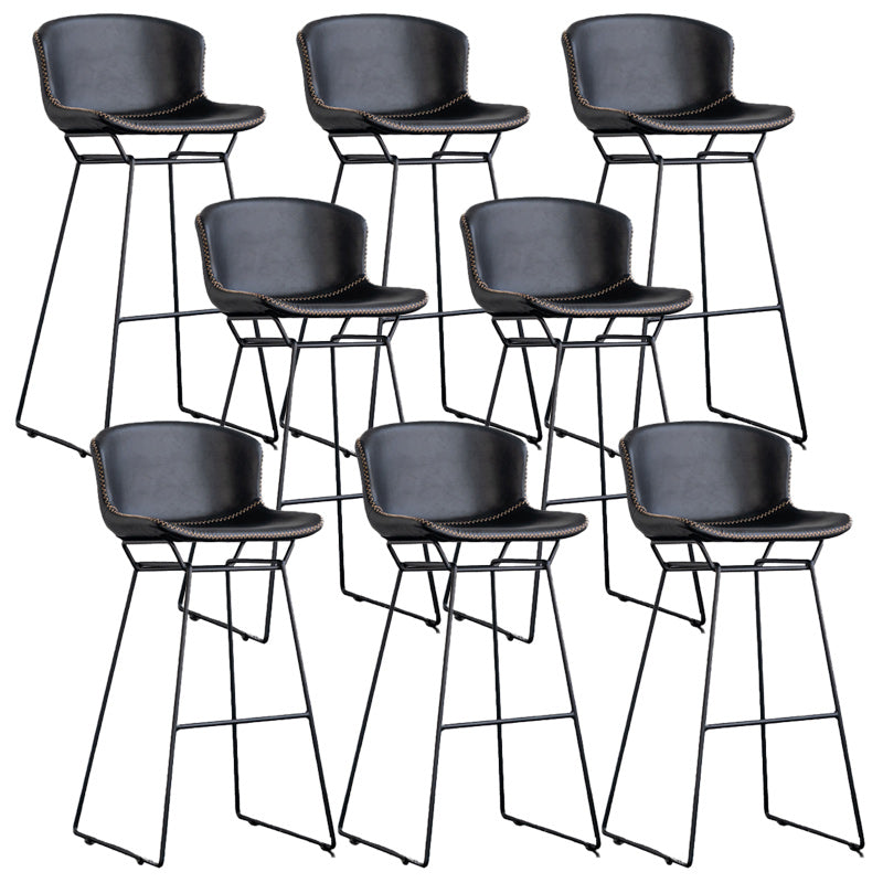 Modern Backrest Armless Counter Stool Iron Bar Stool with Black Metal Base