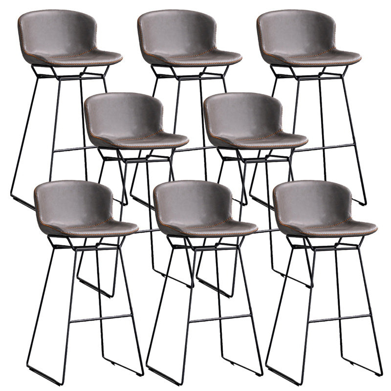 Modern Backrest Armless Counter Stool Iron Bar Stool with Black Metal Base
