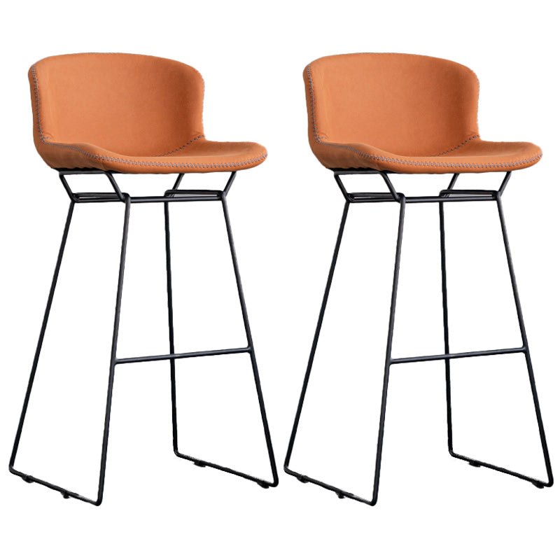 Modern Backrest Armless Counter Stool Iron Bar Stool with Black Metal Base