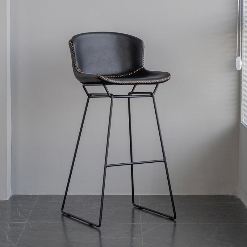 Modern Backrest Armless Counter Stool Iron Bar Stool with Black Metal Base