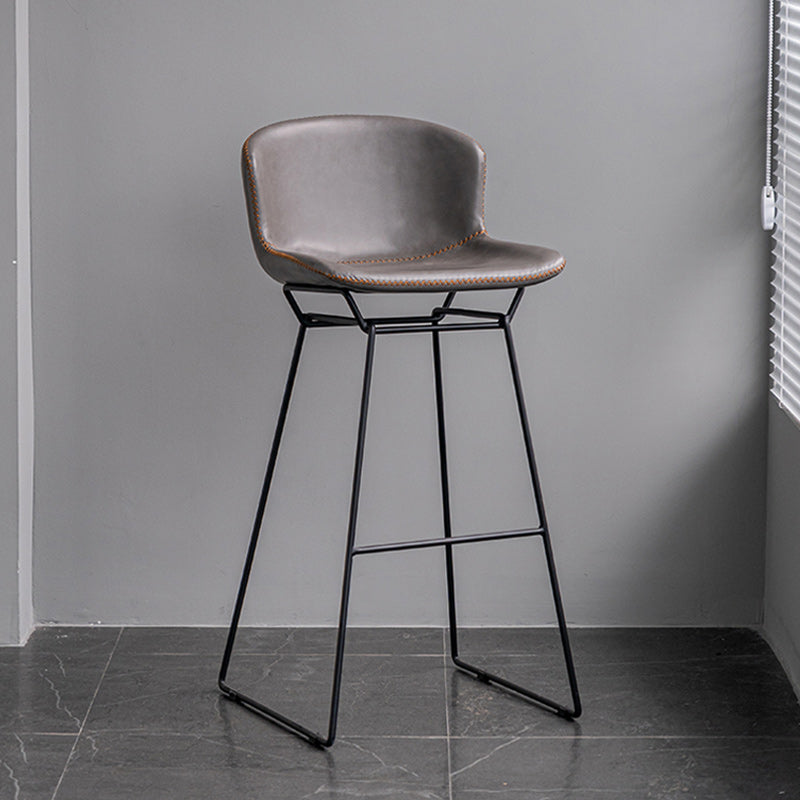 Modern Backrest Armless Counter Stool Iron Bar Stool with Black Metal Base
