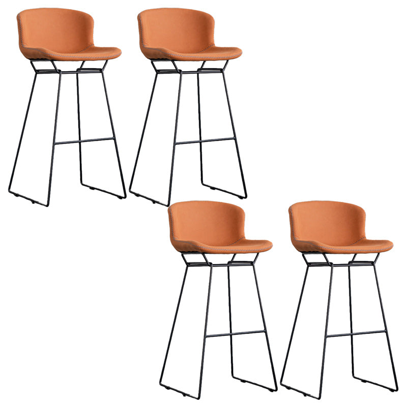 Modern Backrest Armless Counter Stool Iron Bar Stool with Black Metal Base