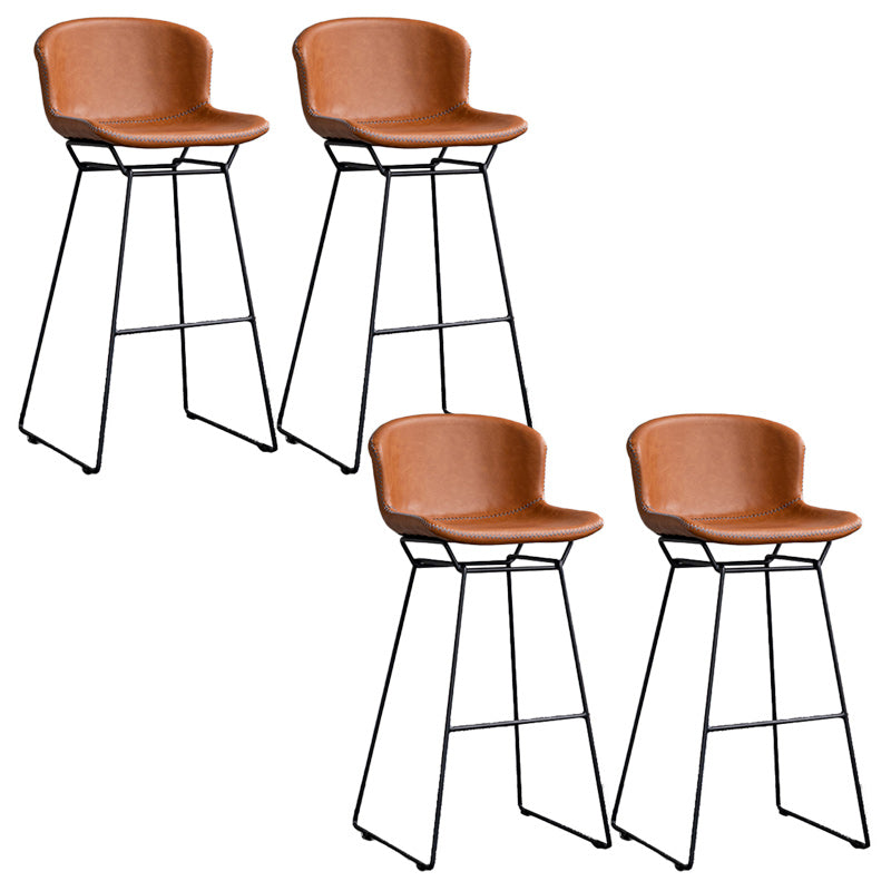 Modern Backrest Armless Counter Stool Iron Bar Stool with Black Metal Base