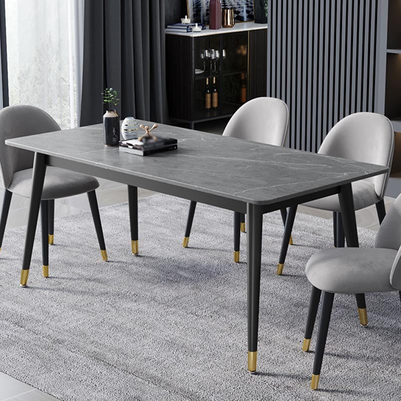 Rectangle Stone Top Dining Table Modern Black 4 Legs Dining Table for Living Room