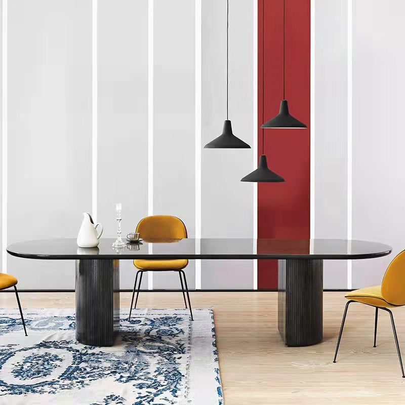Modern Wood Oval Black Dinette Table Wood Base Dining Table for Living Room