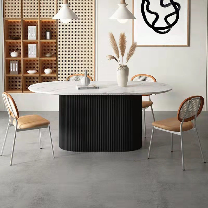 Simplicity Oval Dining Table Sintered Stone and Pine Top Pedestal Table