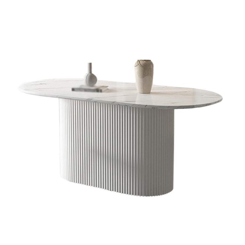 Simplicity Oval Dining Table Sintered Stone and Pine Top Pedestal Table