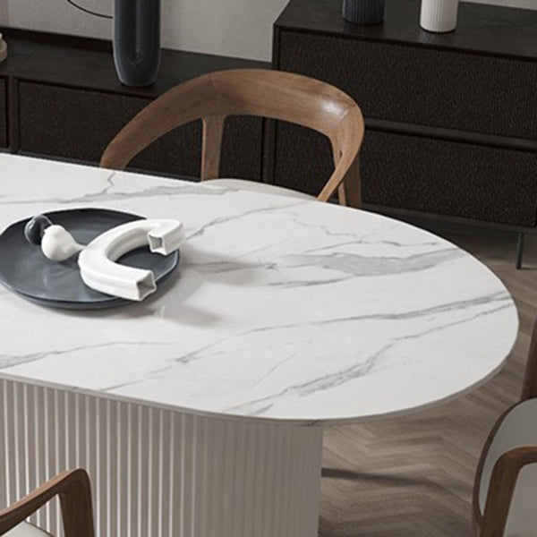 Simplicity Oval Dining Table Sintered Stone and Pine Top Pedestal Table