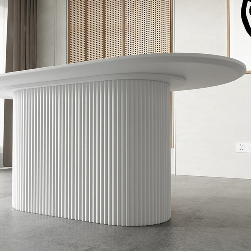 Simplicity Oval Dining Table Sintered Stone and Pine Top Pedestal Table