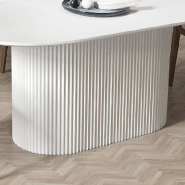 Simplicity Oval Dining Table Sintered Stone and Pine Top Pedestal Table