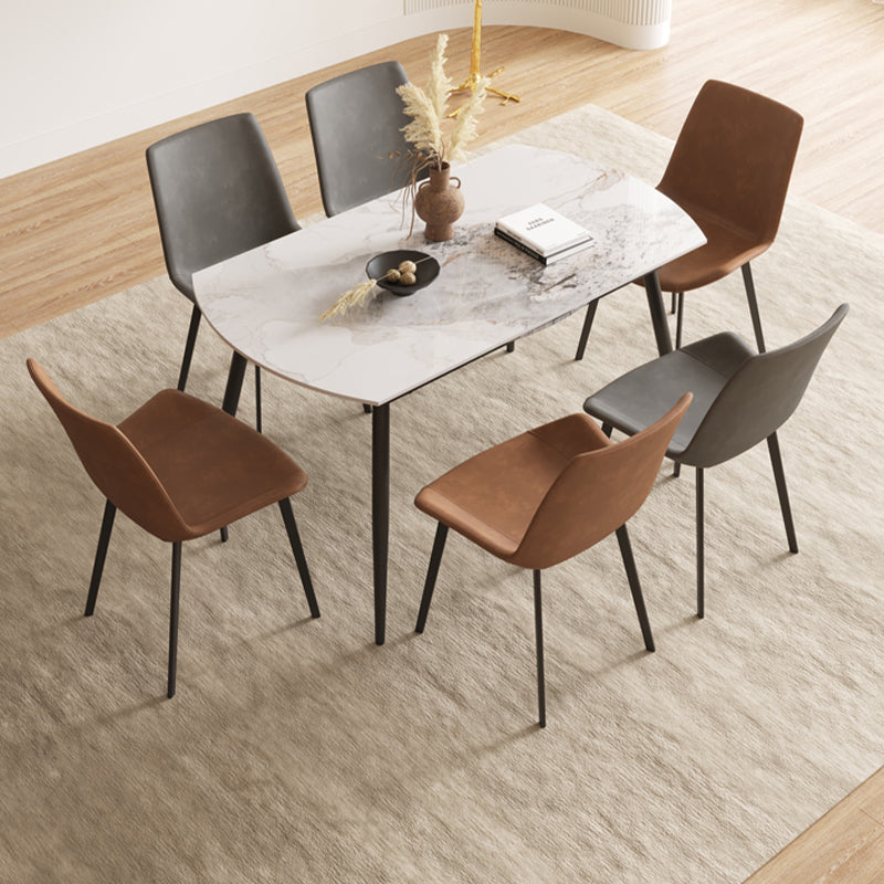 Round Dining Table with Leaf Extension Modern Stone Black Legs Dinette Table