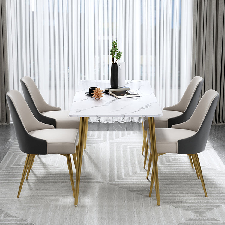 Traditional Luxury Dining Table Rectangle Stone Top White and Gold Table