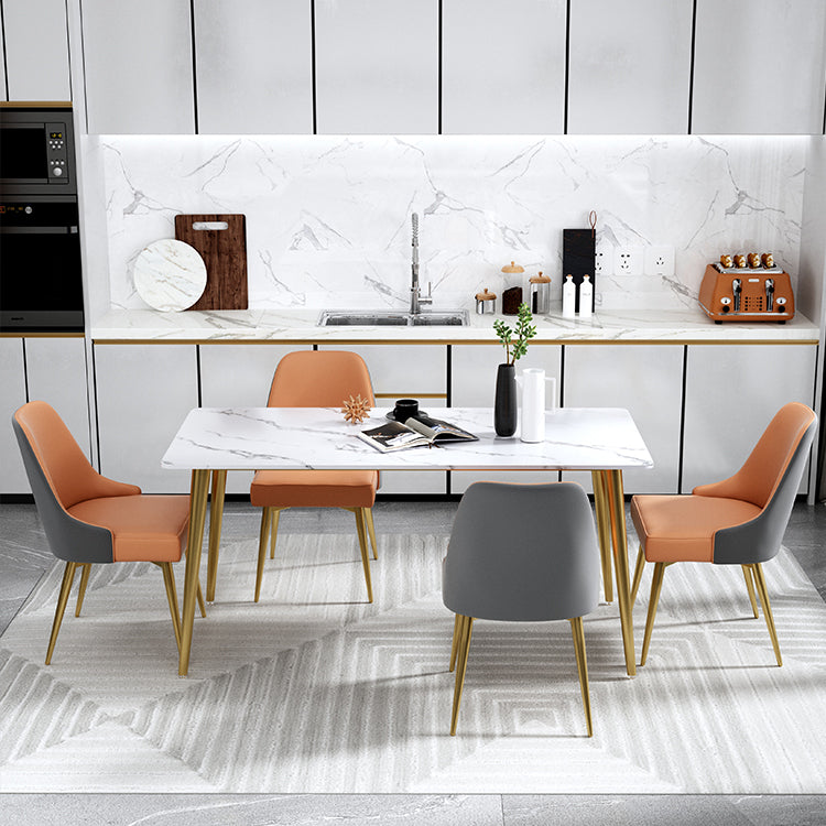 Traditional Luxury Dining Table Rectangle Stone Top White and Gold Table