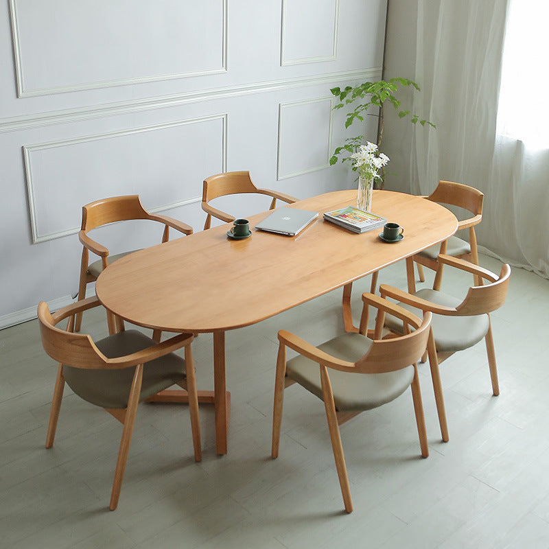 Modern Pine Wood Table for Restaurant Oval Table with Two Wood Pedestal
