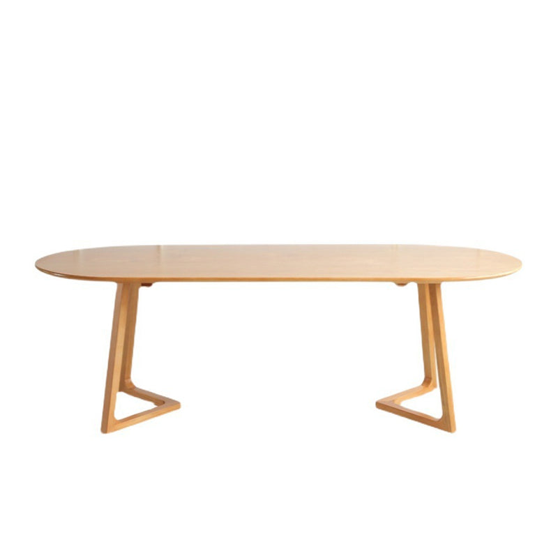 Modern Pine Wood Table for Restaurant Oval Table with Two Wood Pedestal