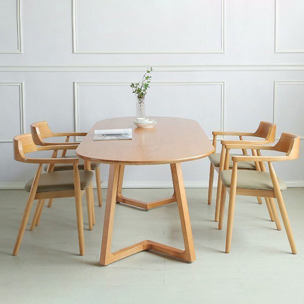 Modern Pine Wood Table for Restaurant Oval Table with Two Wood Pedestal
