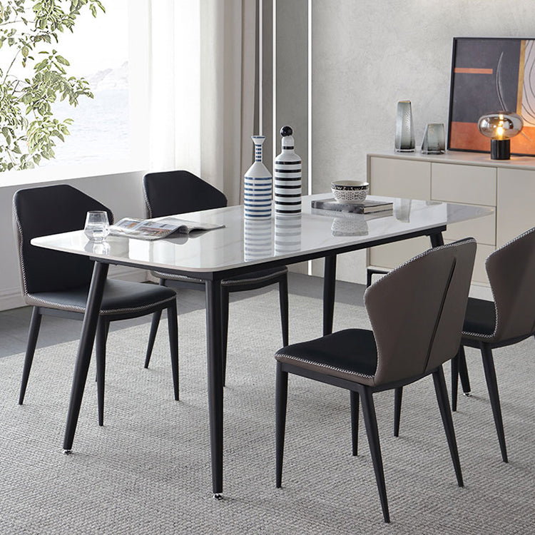 Industrial Rectangle Stone Top Dinner Table Black Tripod Base Dining Table