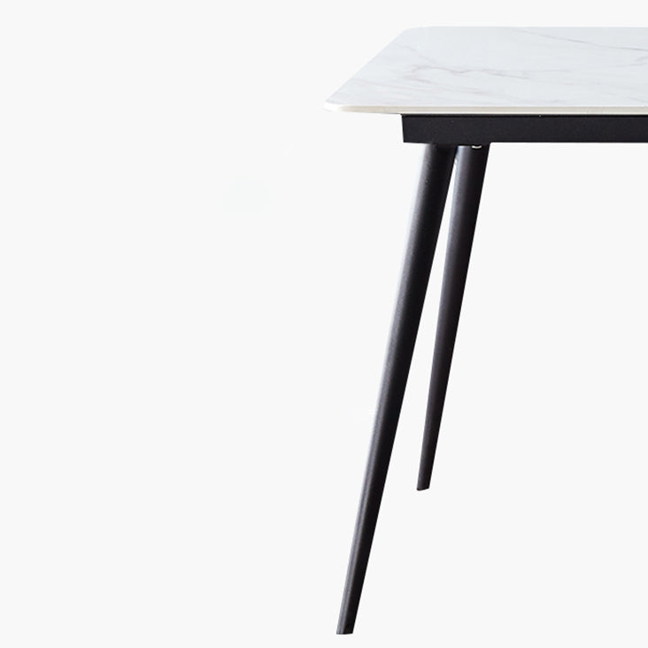Industrial Rectangle Stone Top Dinner Table Black Tripod Base Dining Table