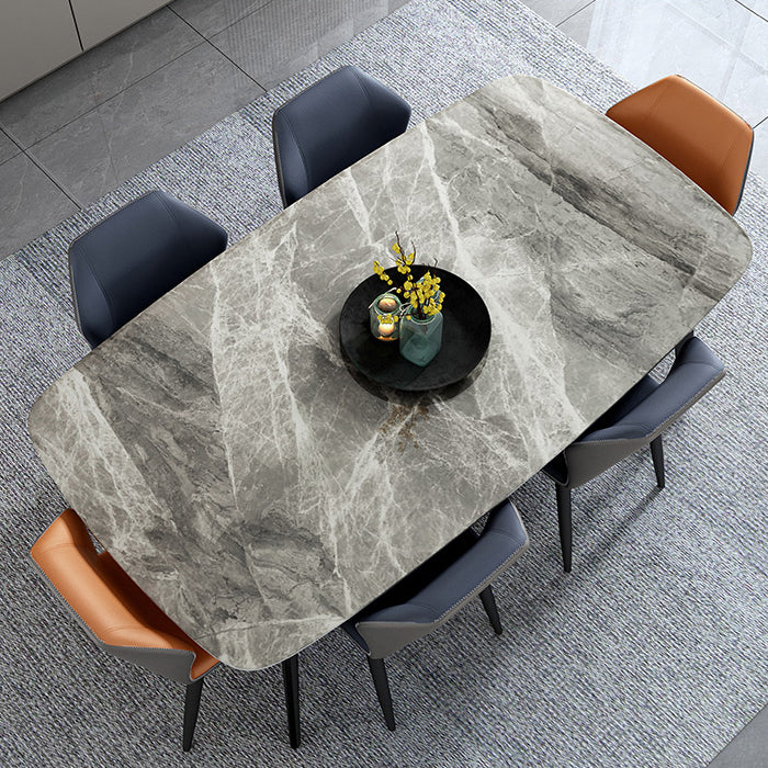 Industrial Rectangle Stone Top Dinner Table Black Tripod Base Dining Table