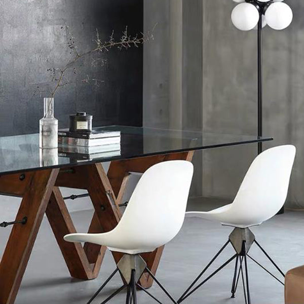 Solid Wood Contemporary Rectangle Dining Table Glass Top Table for Dining Room