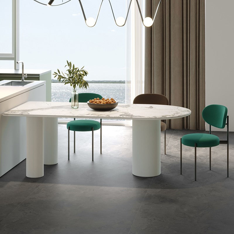 Sintered Stone Top Free Form White Table for Restaurant Modern Dining Table with 3 Legs