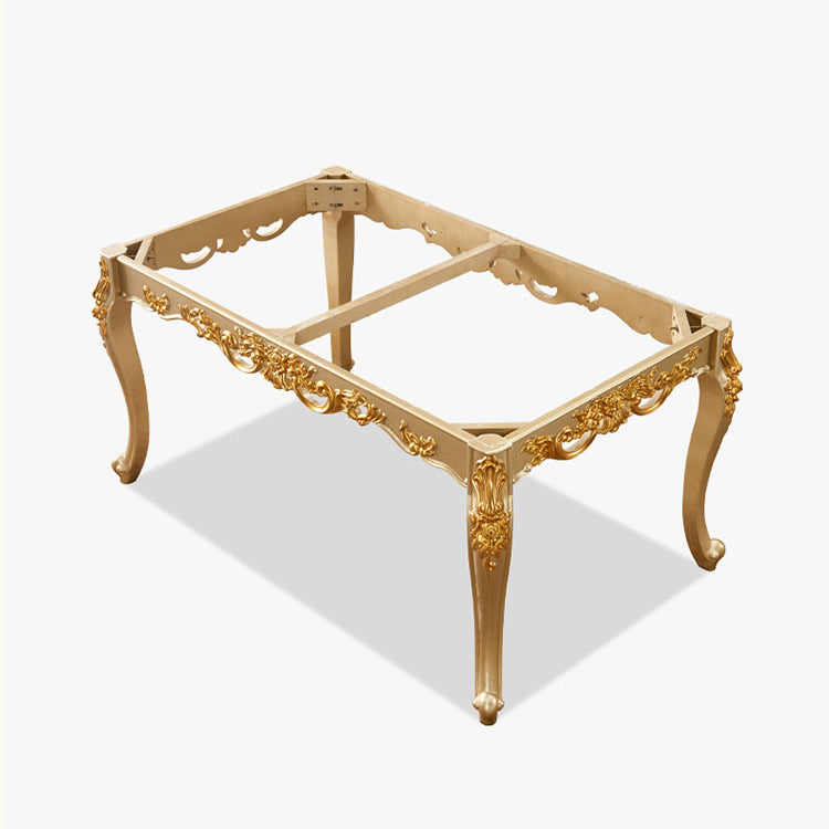 Solid Wood Victorian Rectangular Dining Table Marble Top Table with 4 Legs