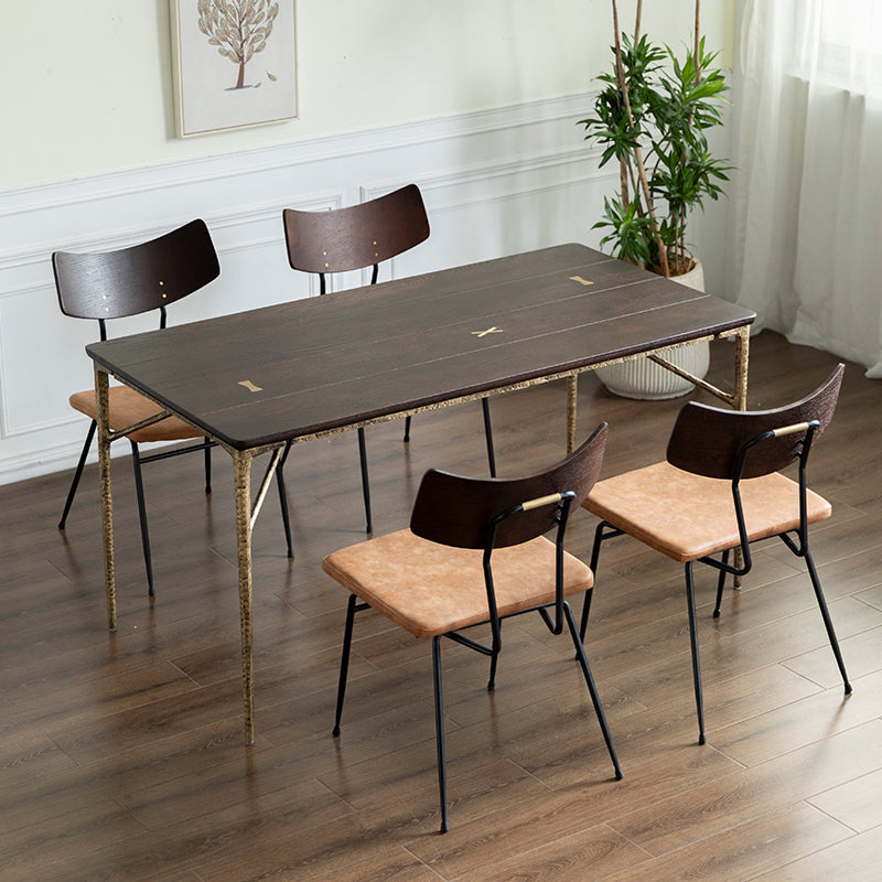 Rectangle 4 Legs Luxury Table Wood Color Fixed Table with Solid Wood