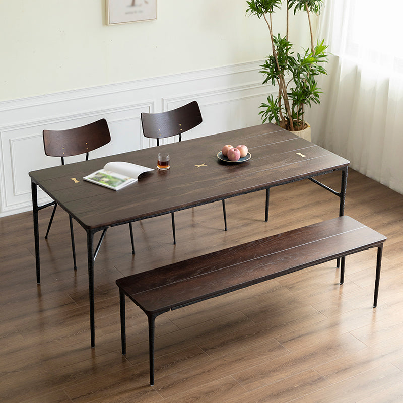 Rectangle 4 Legs Luxury Table Wood Color Fixed Table with Solid Wood