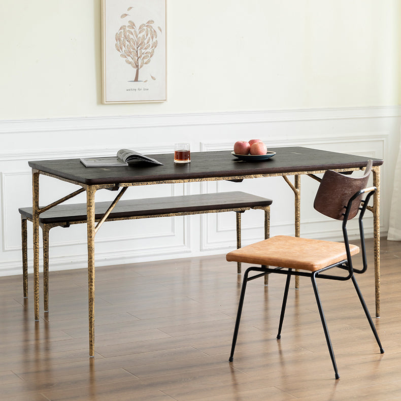 Rectangle 4 Legs Luxury Table Wood Color Fixed Table with Solid Wood