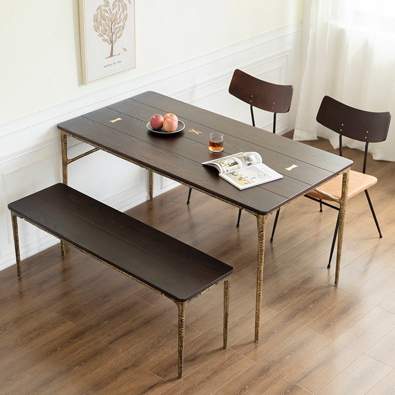 Rectangle 4 Legs Luxury Table Wood Color Fixed Table with Solid Wood