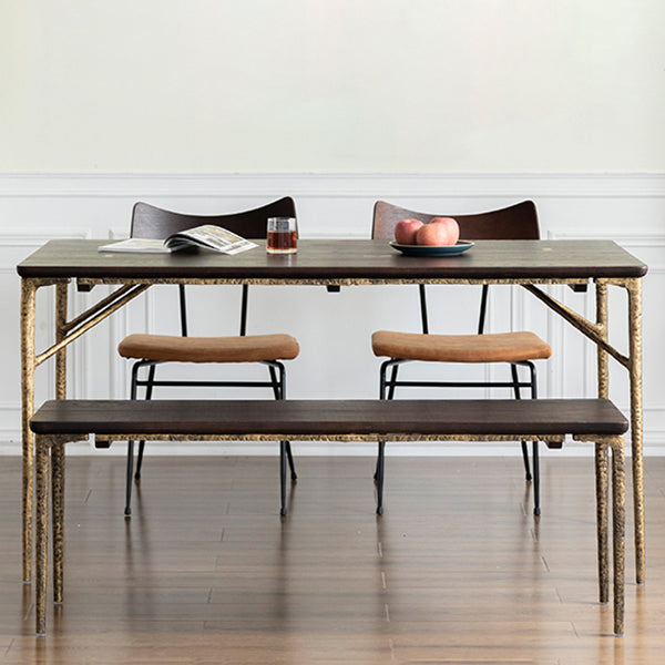 Rectangle 4 Legs Luxury Table Wood Color Fixed Table with Solid Wood