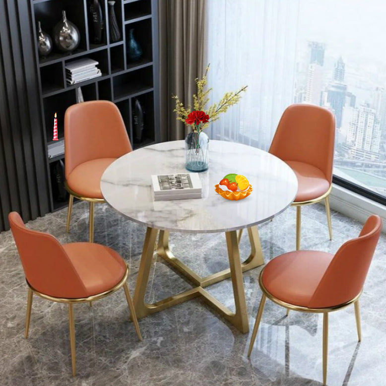 Sintered Stone Dining Table Traditional Luxury Round Table with Gold Frame