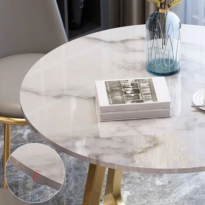 Sintered Stone Dining Table Traditional Luxury Round Table with Gold Frame