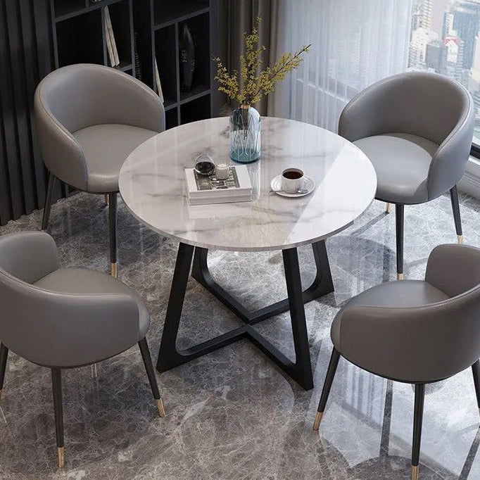 Sintered Stone Dining Table Traditional Luxury Round Table with Gold Frame