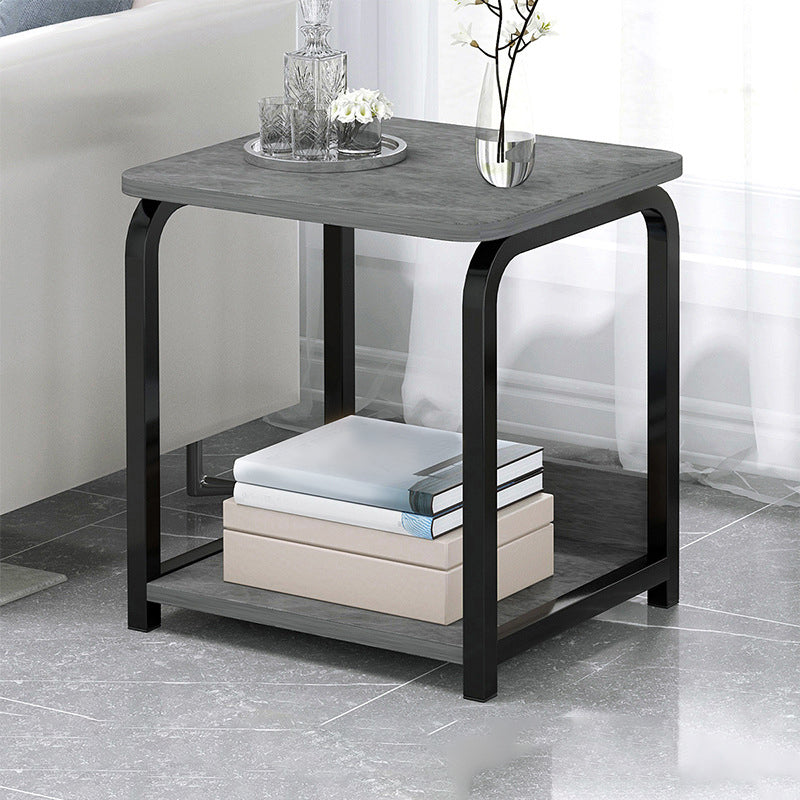 Modern Farmhouse Rectangular Wood Side End Table with Four Metal Legs