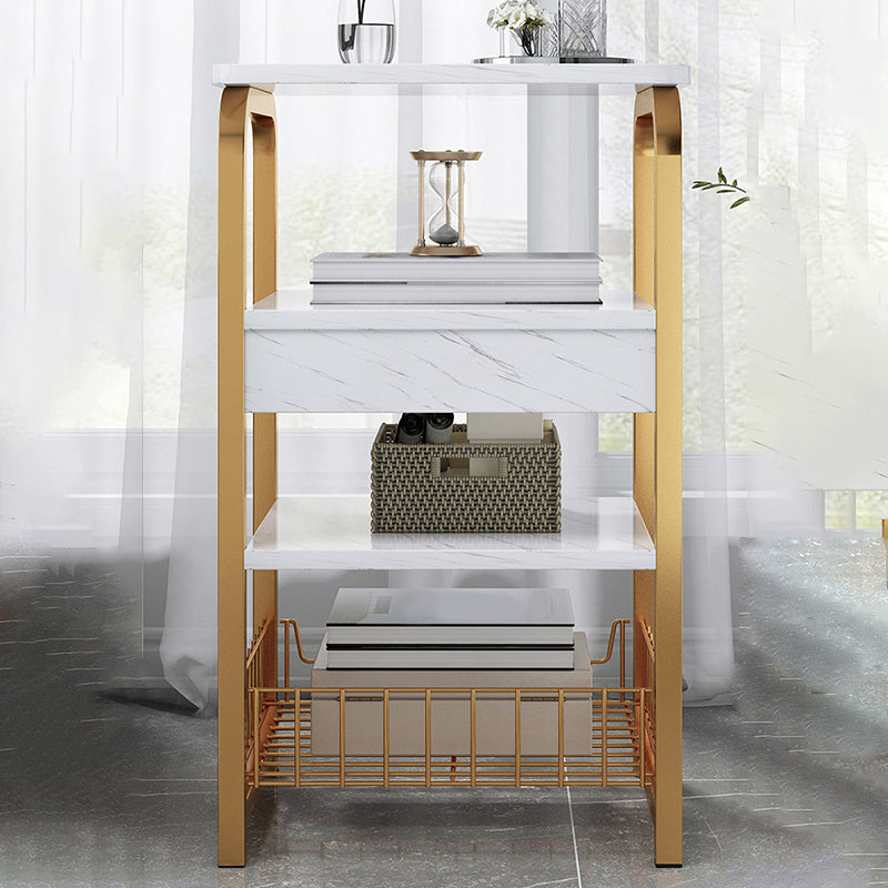 Modern Farmhouse Rectangular Wood Side End Table with Four Metal Legs
