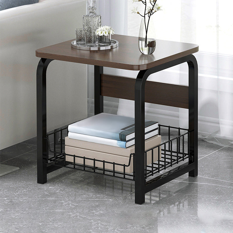 Modern Farmhouse Rectangular Wood Side End Table with Four Metal Legs
