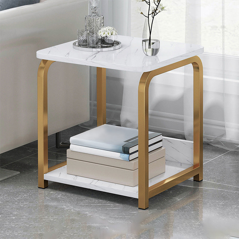 Modern Farmhouse Rectangular Wood Side End Table with Four Metal Legs