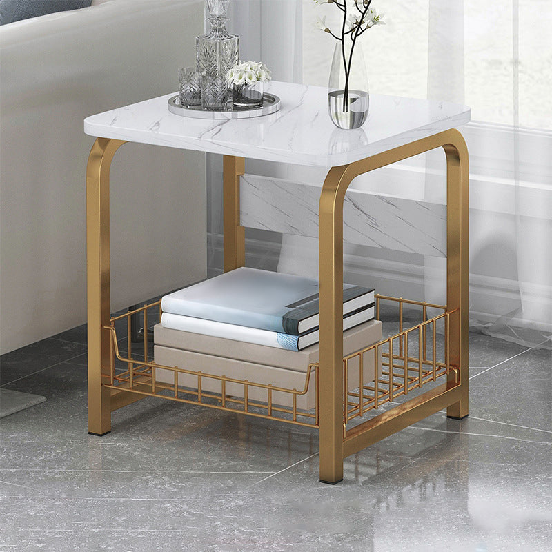 Modern Farmhouse Rectangular Wood Side End Table with Four Metal Legs