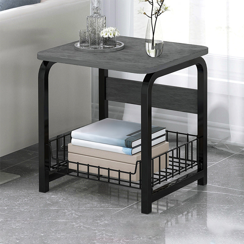 Modern Farmhouse Rectangular Wood Side End Table with Four Metal Legs