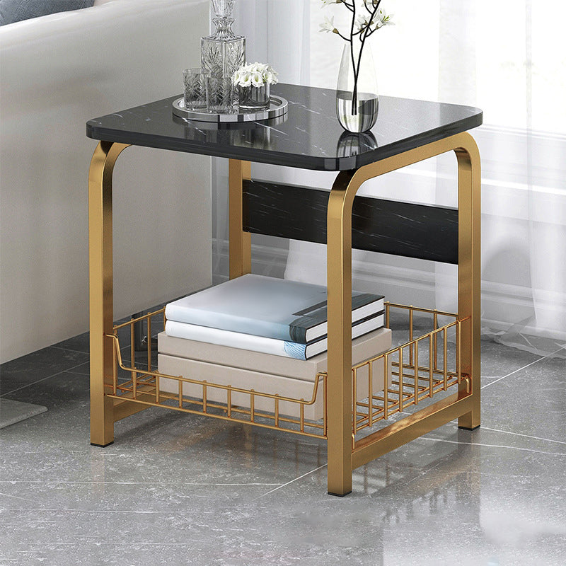 Modern Farmhouse Rectangular Wood Side End Table with Four Metal Legs