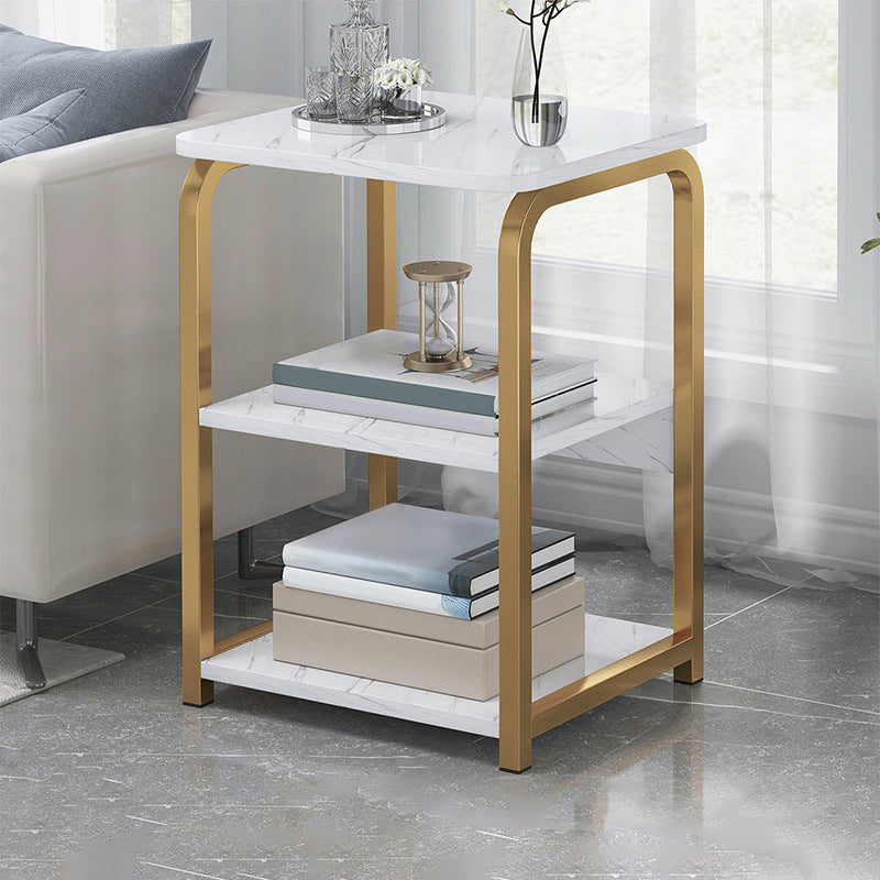 Modern Farmhouse Rectangular Wood Side End Table with Four Metal Legs