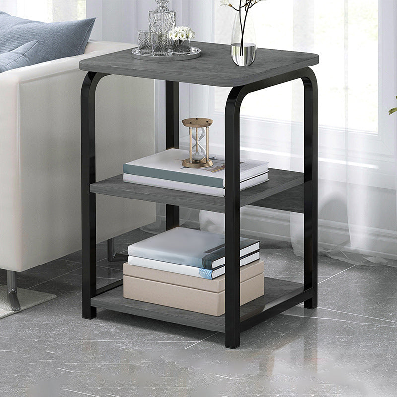 Modern Farmhouse Rectangular Wood Side End Table with Four Metal Legs