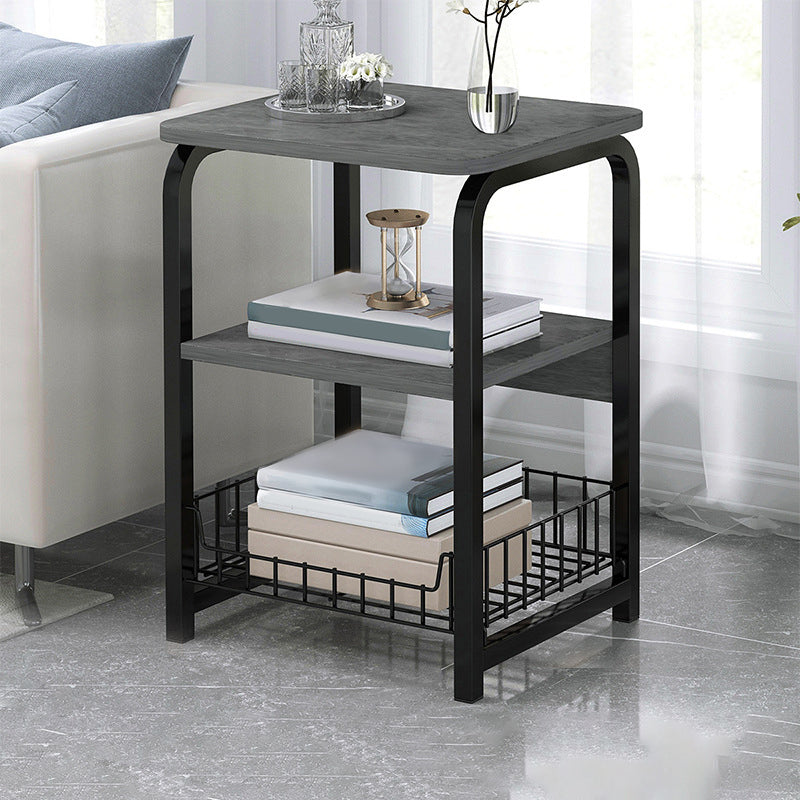 Modern Farmhouse Rectangular Wood Side End Table with Four Metal Legs